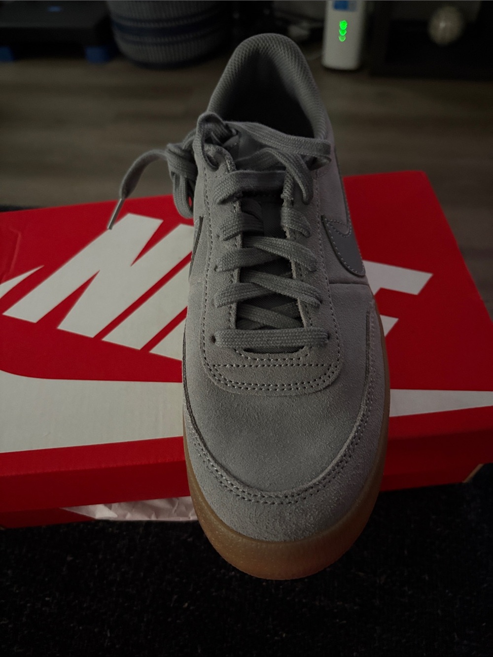 Nike boys Gray Suede Low-Top Sneaker with Gum Sole